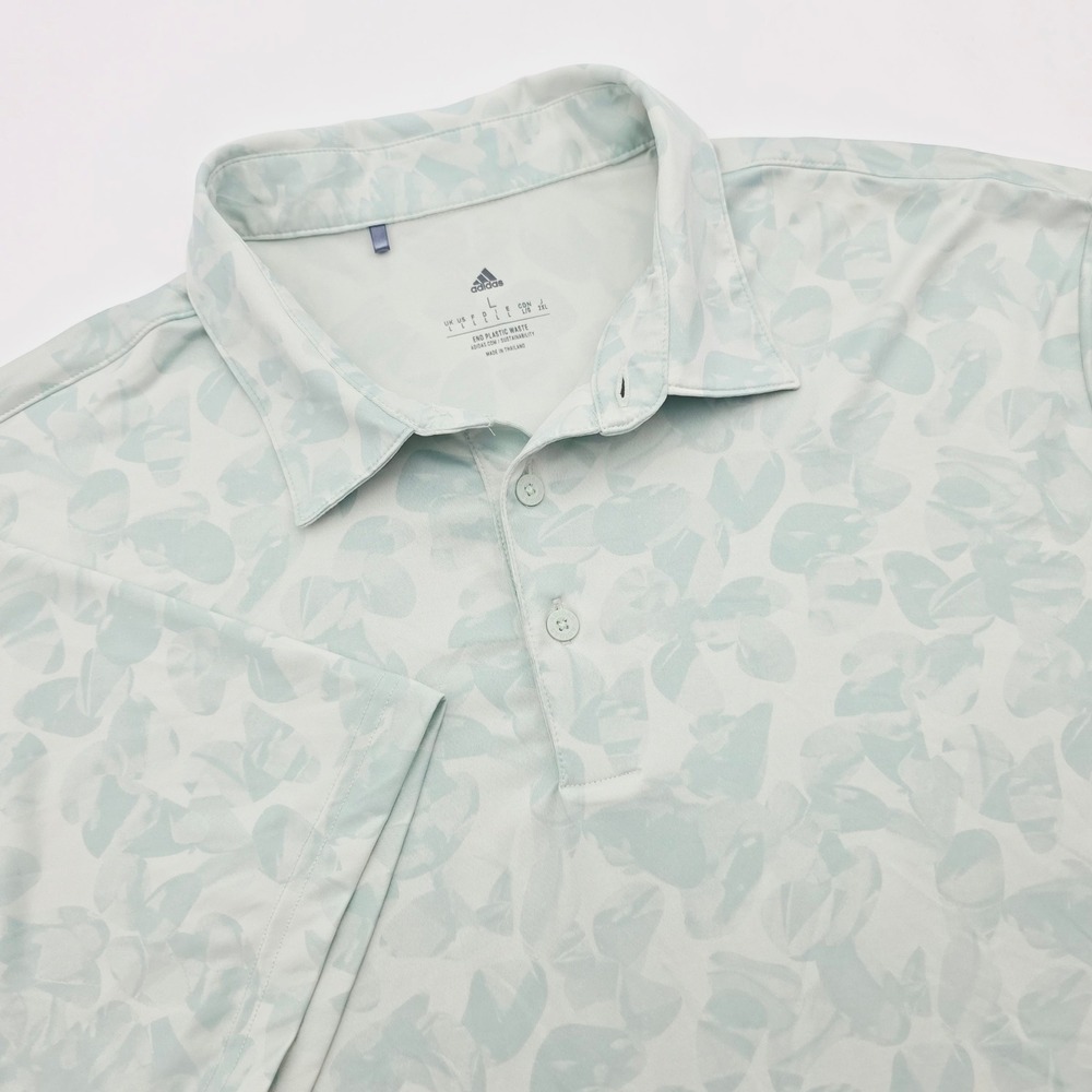 Adidas Golf Shirt Mens L Mint Green Leaf Prisma Performance Polo Short Sleeve